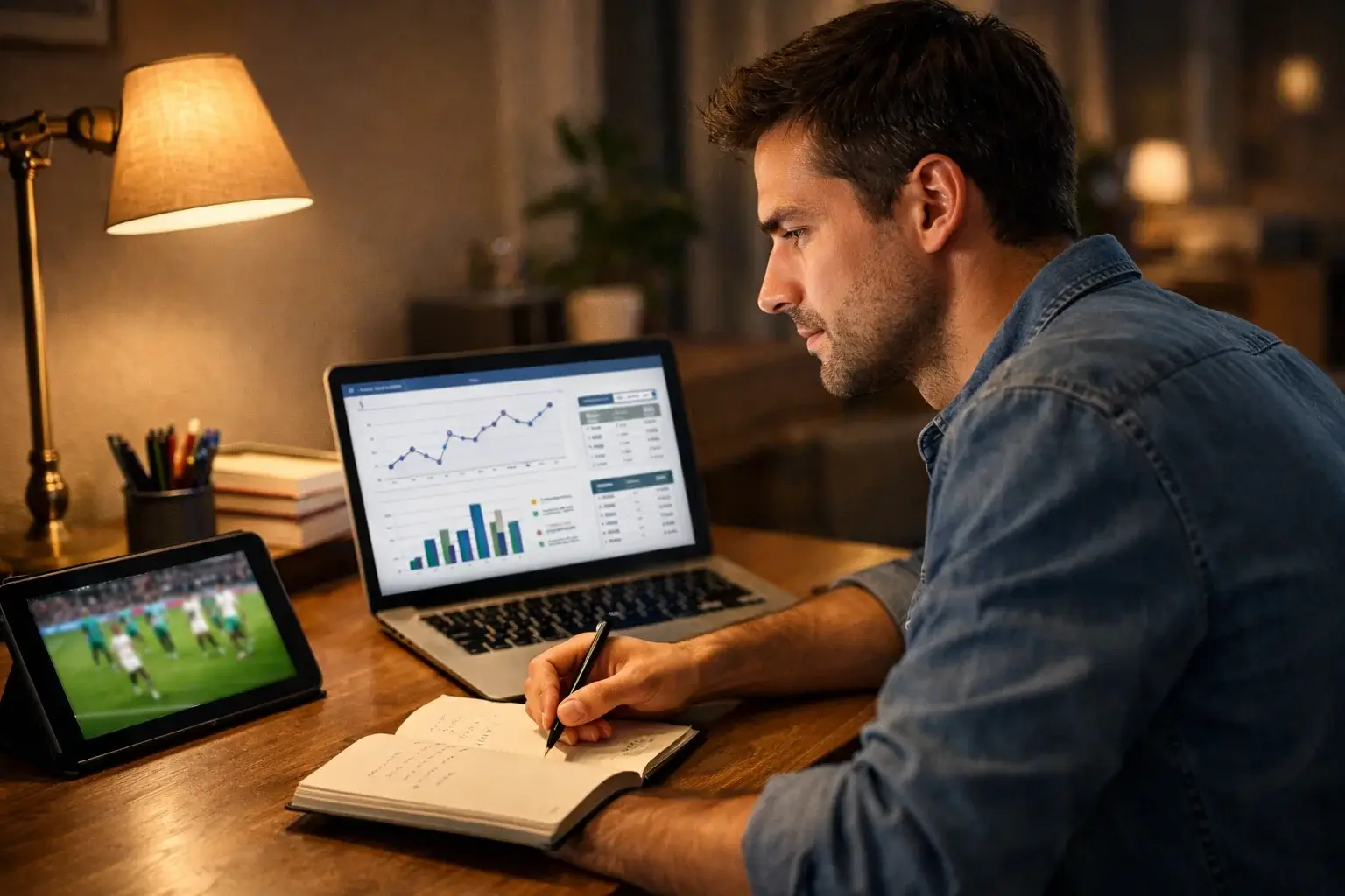 Persona tomando notas mientras analiza el valor de cash out durante un evento deportivo