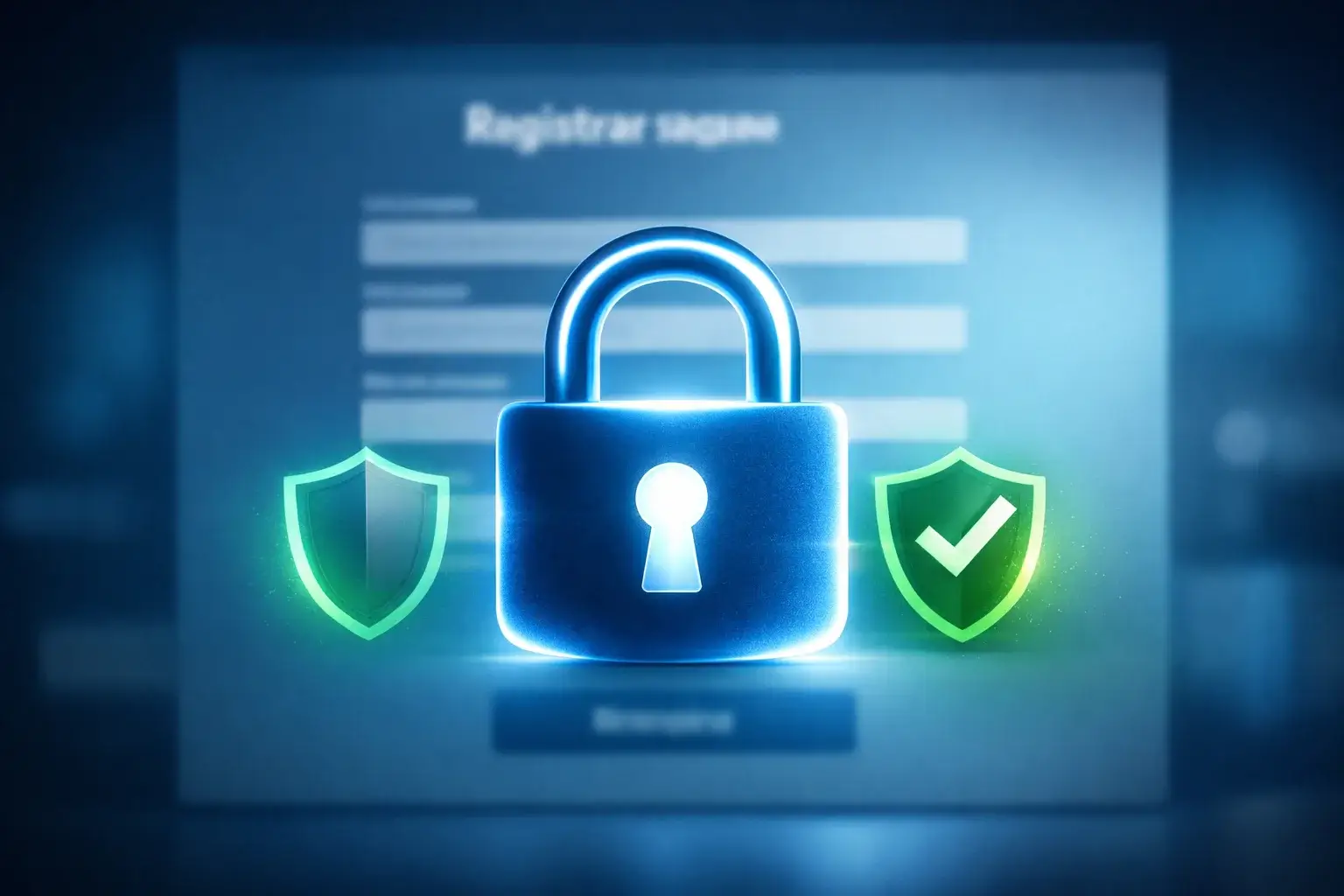 Candado digital sobre pantalla con formulario de registro seguro